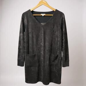 Pure J. Jill Shift Dress Lrg Gray Velvet Pockets Knee Length Swing Comfort L/S